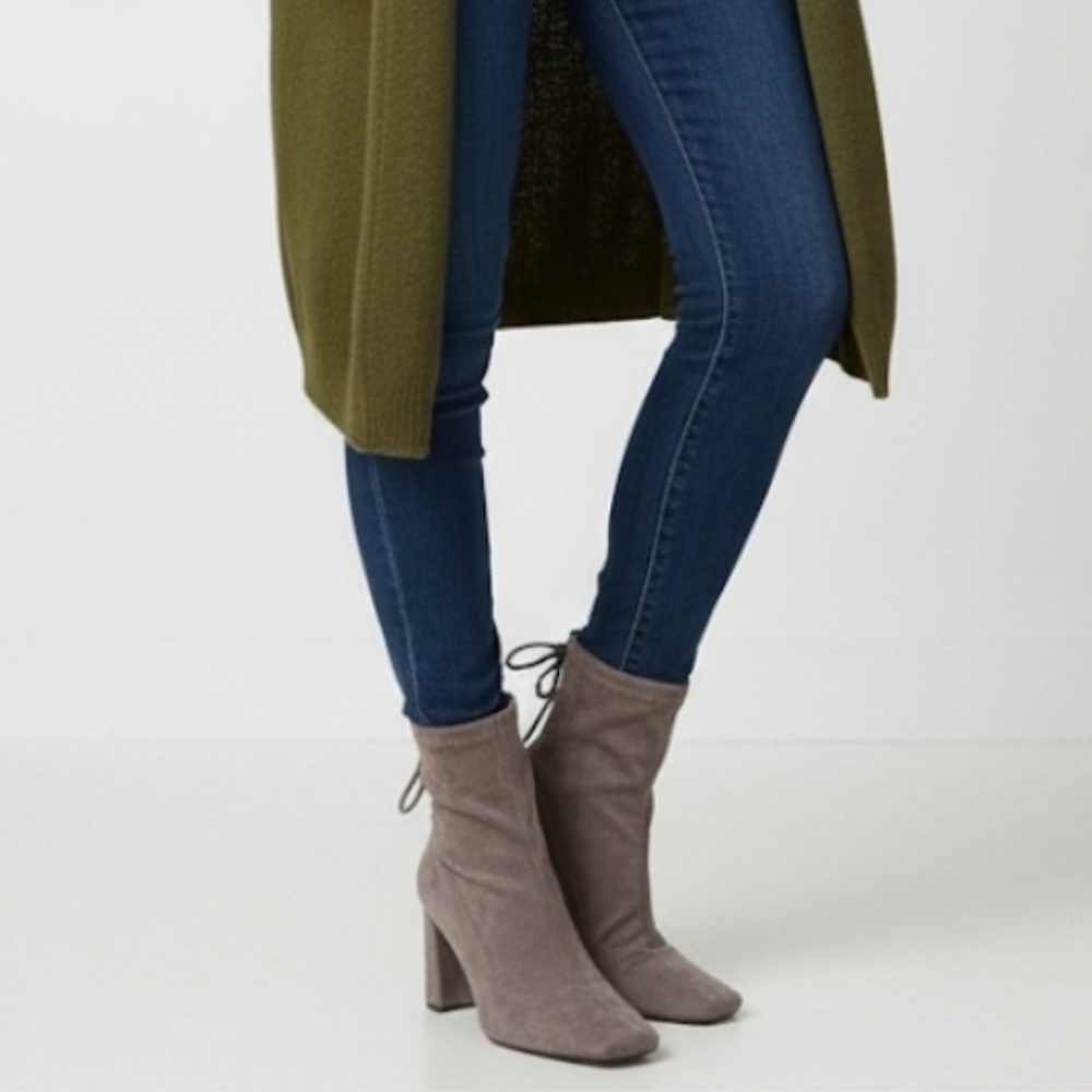 NWT Target Taupe Faux Suede Lace Up Back Sock Boots Block Heel